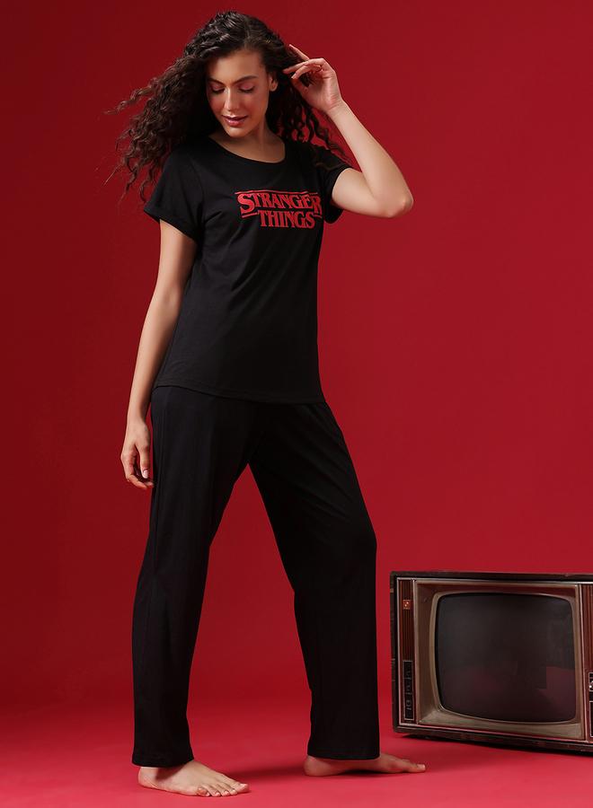 Clovia Stranger Things Text Print T-Shirt and Pyjama Set - Image 4